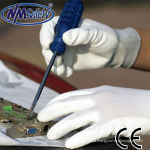 NMSAFETY white pu coated thin nylon safeguard gloves